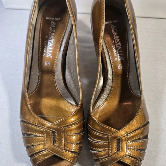 aquatalia by marvin k copper heels women sz6.5 open toe, heel defect - Picture 2 of 11